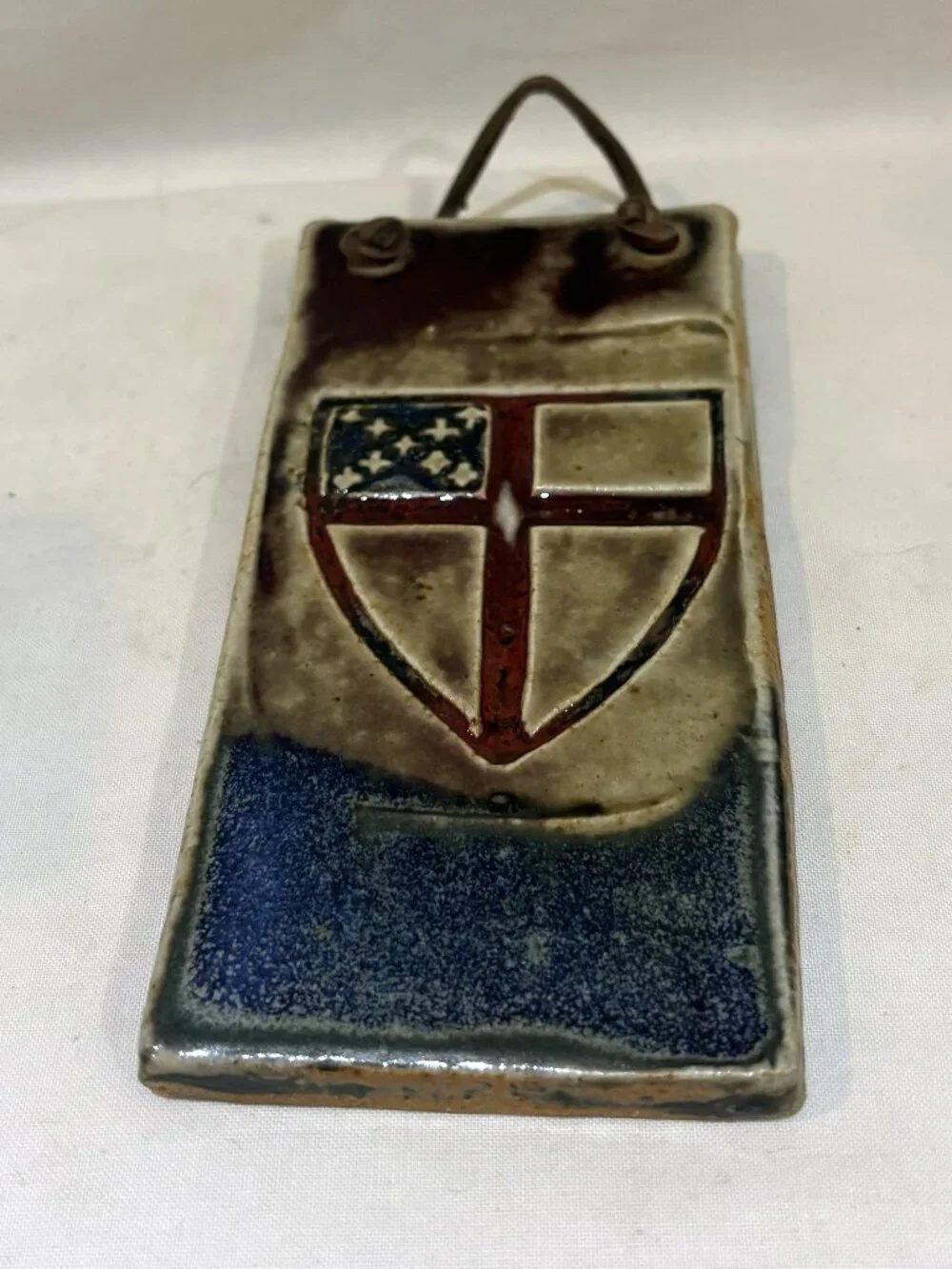 Hand Crafted Pottery Wall Plaque Episcopal Church Shield Emblem